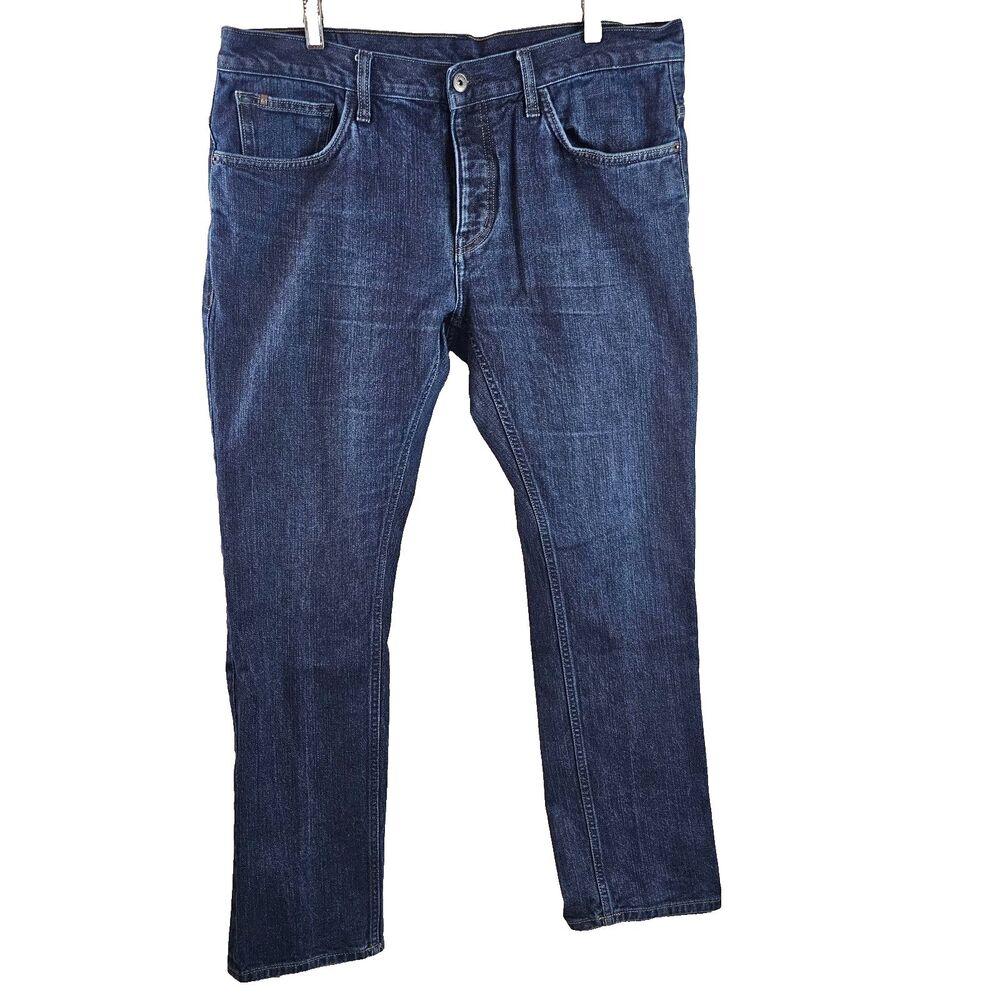 Ben Sherman Jeans Men 36x32 Blue Straight Leg Dark Wash Denim Classic Button Fly